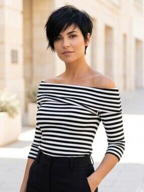 White🤍House Black🖤Market Off-Shoulder Black andWhite Sweater Size M